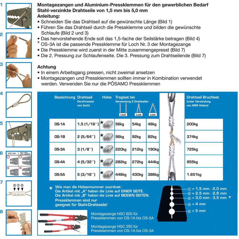 Sicherheitspressklemme 5,0mm Drahtseil Alu-Pressklemme OS-5A a20StPÖSAMO