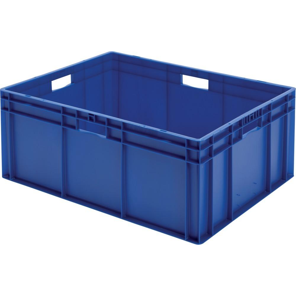 Transportkasten TK 800/320-0, Wände und Boden geschlossen Transport-Stapelkasten B800x T600x H320 mm blau, mit Griffloch
