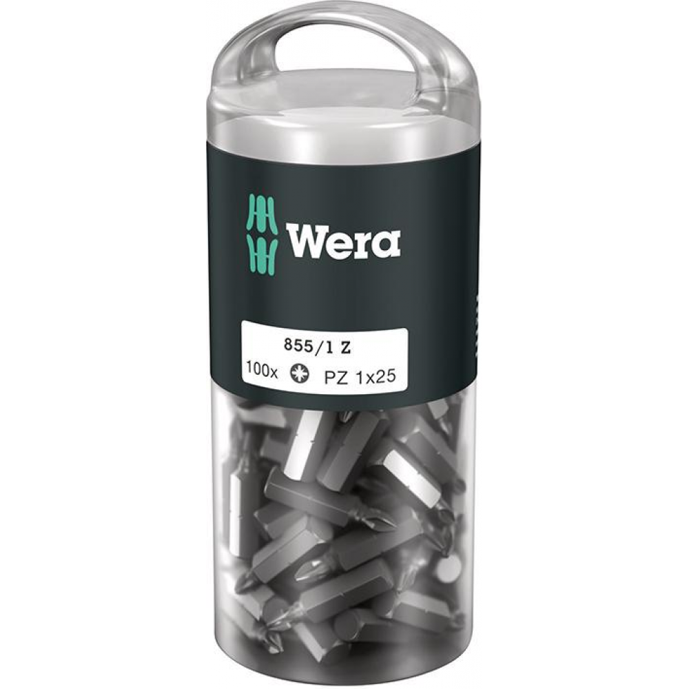 Bit 1/4" für Kreuzschlitz-Schrauben PZ, Nr. 855/1 Z DIY 100 Bit-Großpack PZ1x25mm zähhart a Stück Wera