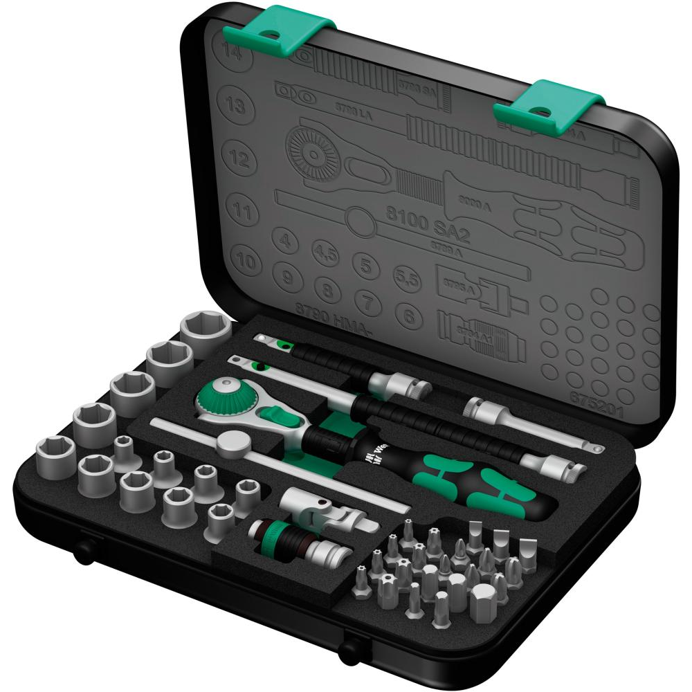 Steckschlüssel-Garnitur 1/4", Zyklop Speed, Nr. 8100 SA 2 Kraftform Kompakt 42-teilig Wera