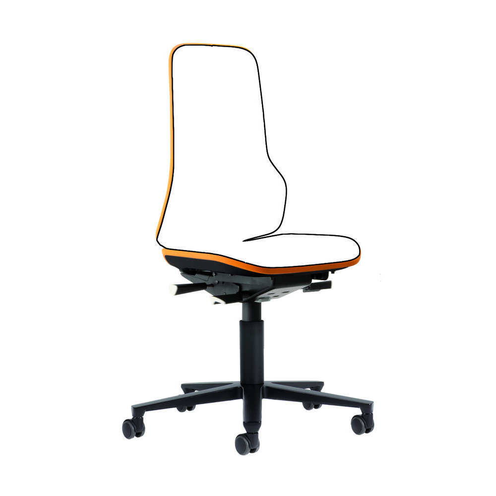 Basisstuhl Modell ESD Neon 2, Permanentkontakt Bimos Arbeitsstuhl orange Sitzhöhe 450-620 mm mit Rollen, ohne Polster