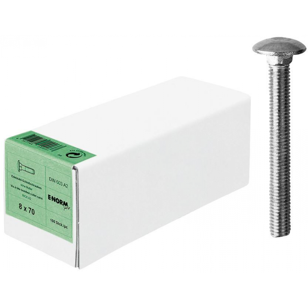 Flachrundschraube M8x60 DIN 603 mit 4-kant-Ansatz Edelstahl A2 ohne 6-kant-Mutter HP E-NORMpro