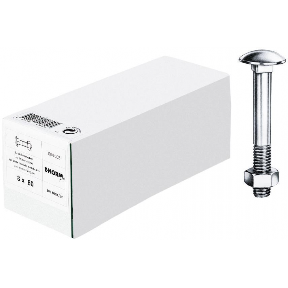 Flachrundschraube M6x35 DIN 603 mit 4-kant-Ansatz und 6-kant-Mutter verzinkt galZn HPE-NORMpro