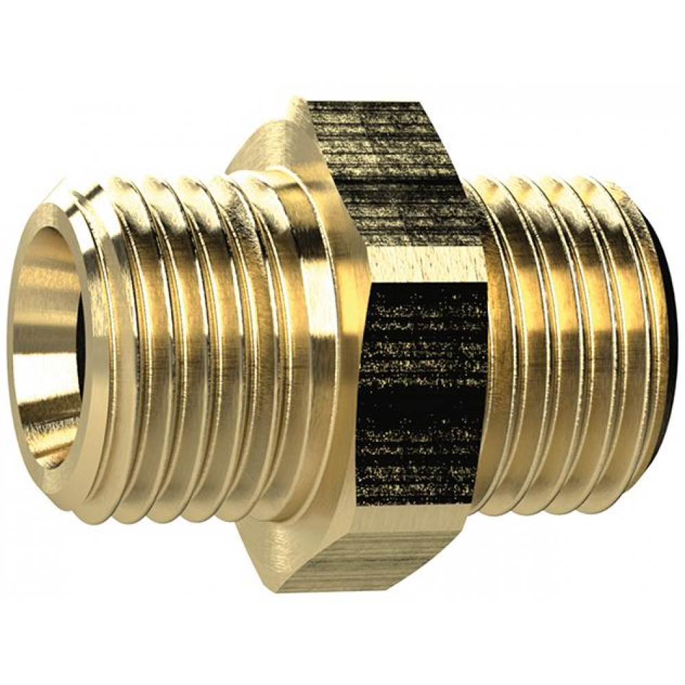 Doppelgewindenippel, zylindrisch Doppelnippel, Messing AG G1/8" x G3/8", SW 19mm RIEGLER