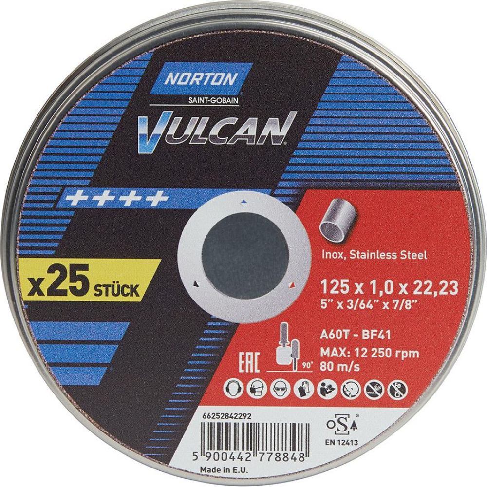 Trennscheibe VULCAN für Stahl und Edelstahl Dose 25x Inox 125x1,0mm