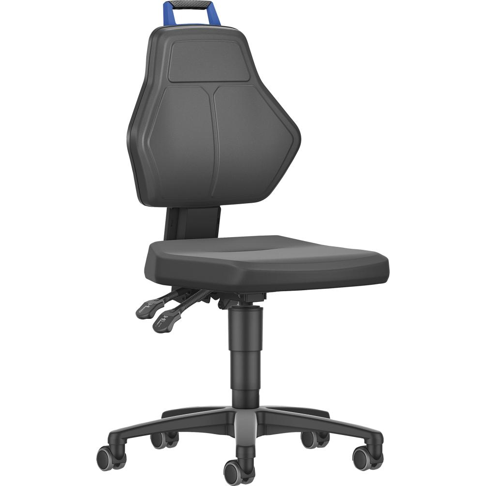 Arbeitsstuhl mit Rollen Integralschaum - blauer Griff FORUM