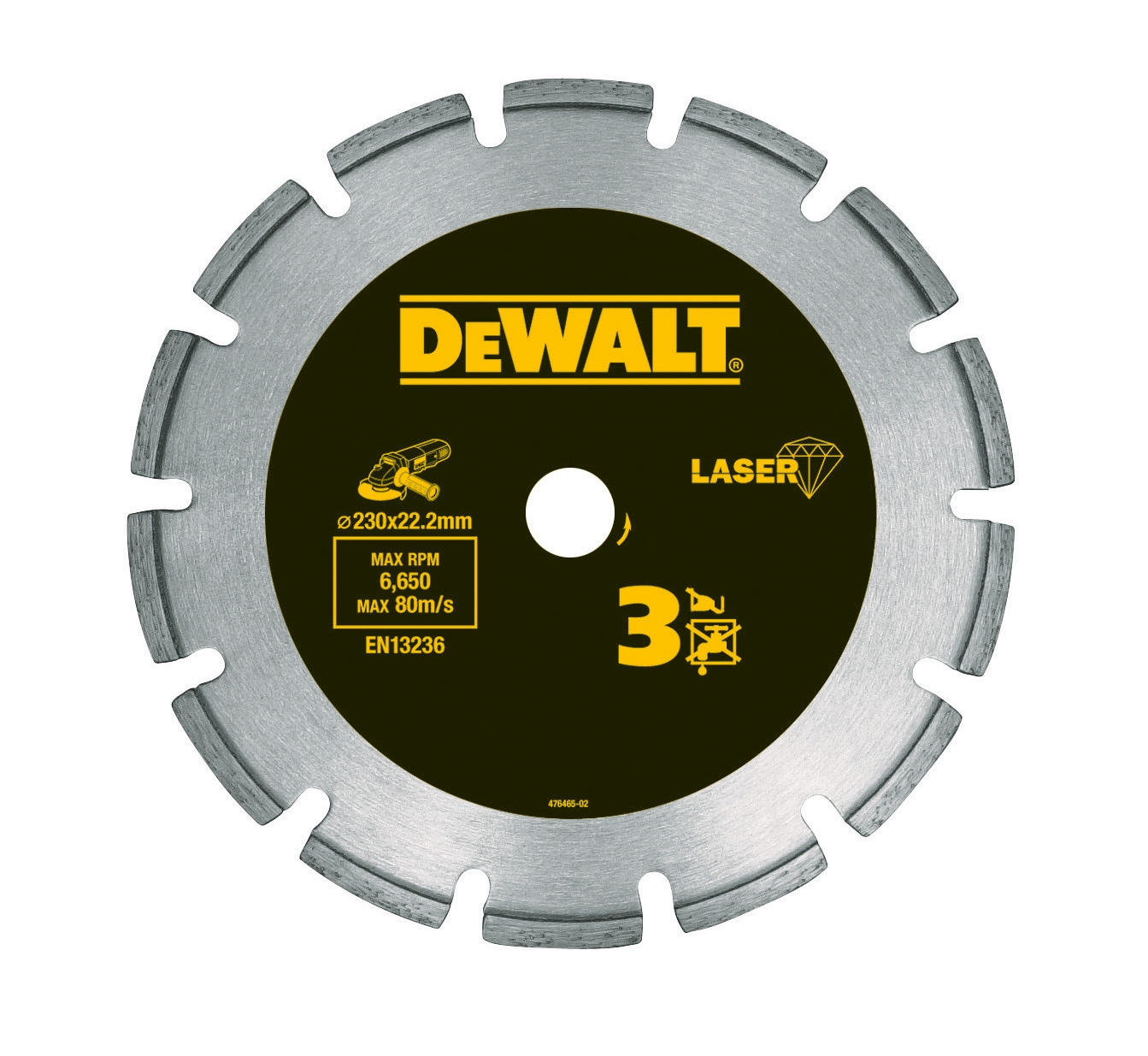 Dewalt DT3763-XJ,  Diamanttrennscheibe LaserHP3 230mm, Lasergeschweißte Diamanttrennscheibe: Sehr harte Materialien / Granit / Klinker / Beton 230mm Ø - Trockenschnitt