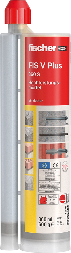 fischer Hochleistungsm. FIS V Plus 360 S / Injektions-Hochleistungsmörtel FIS V 360 Plus / Starkes und universelles Injektionssystem mit Zulassungen für zahlreiche Baustoffe.