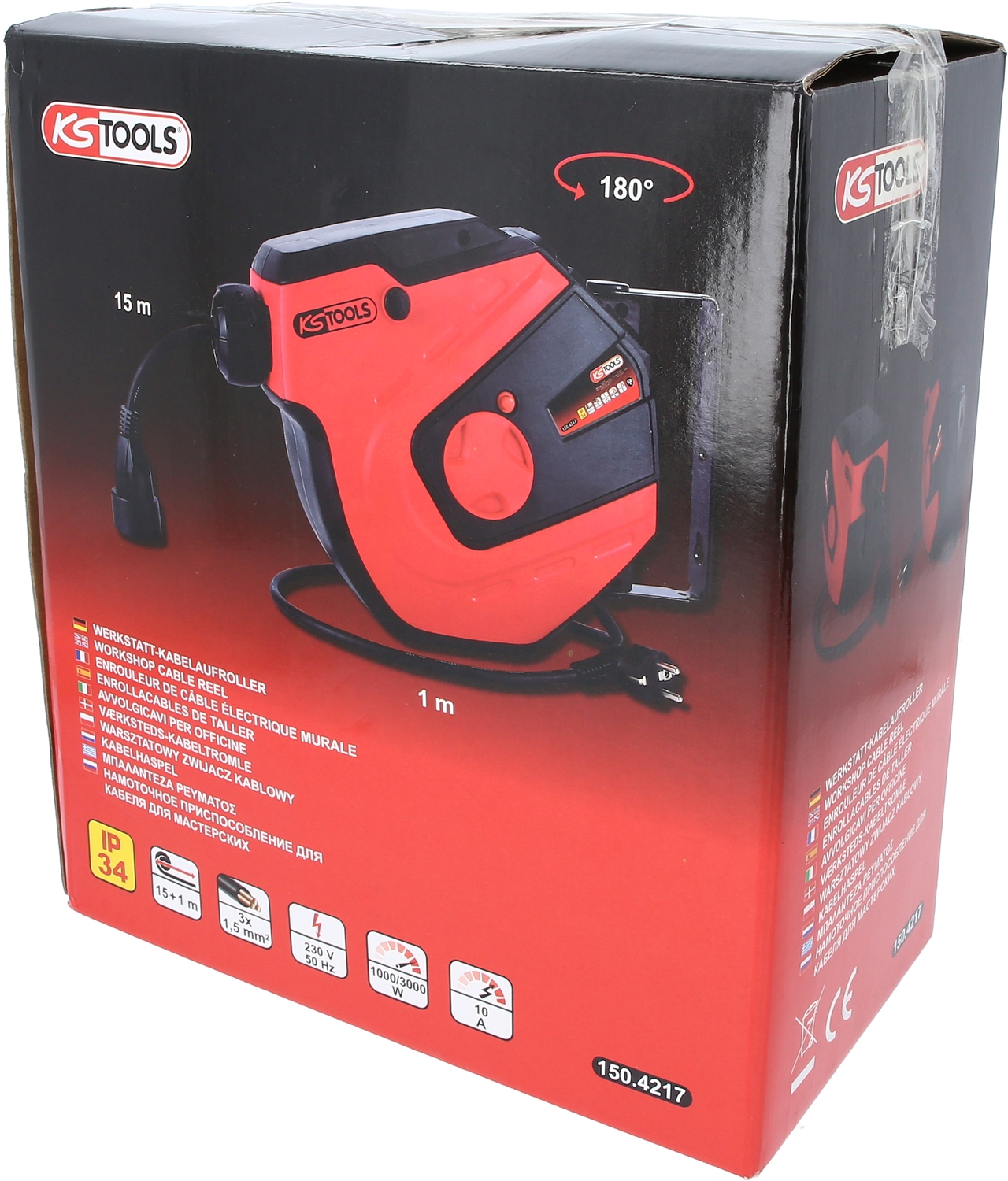 KSTOOLS Werkstatt-Kabelaufroller, 15m, 1,5mm²