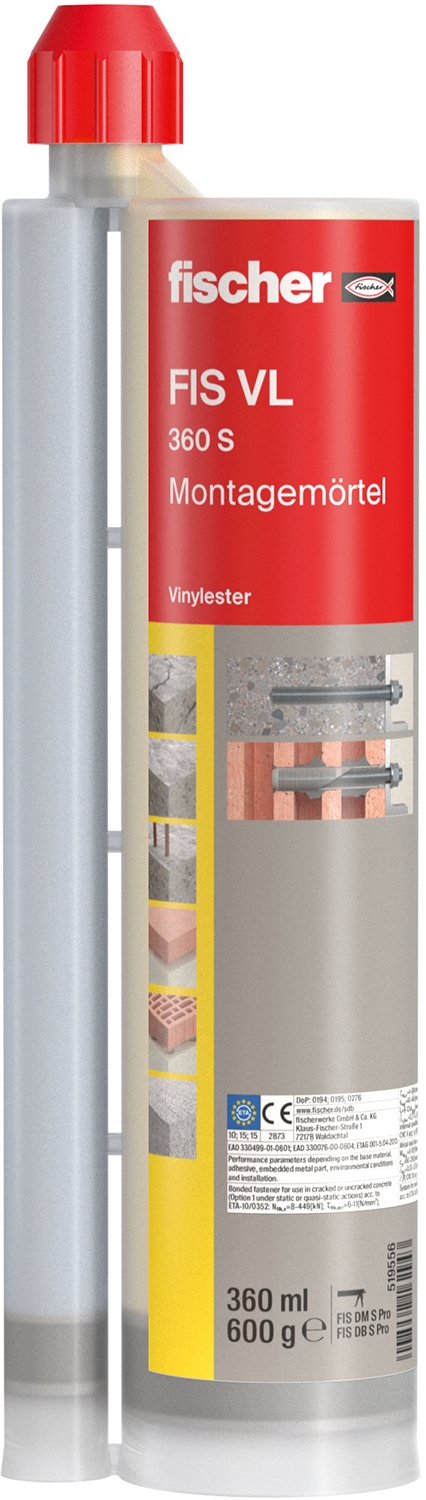 fischer Montagemörtel FIS VL 360 S / Montagemörtel FIS VL / Der Montagemörtel ist ein 2K-Injektionsmörtel auf Vinylester-Hybrid-Basis