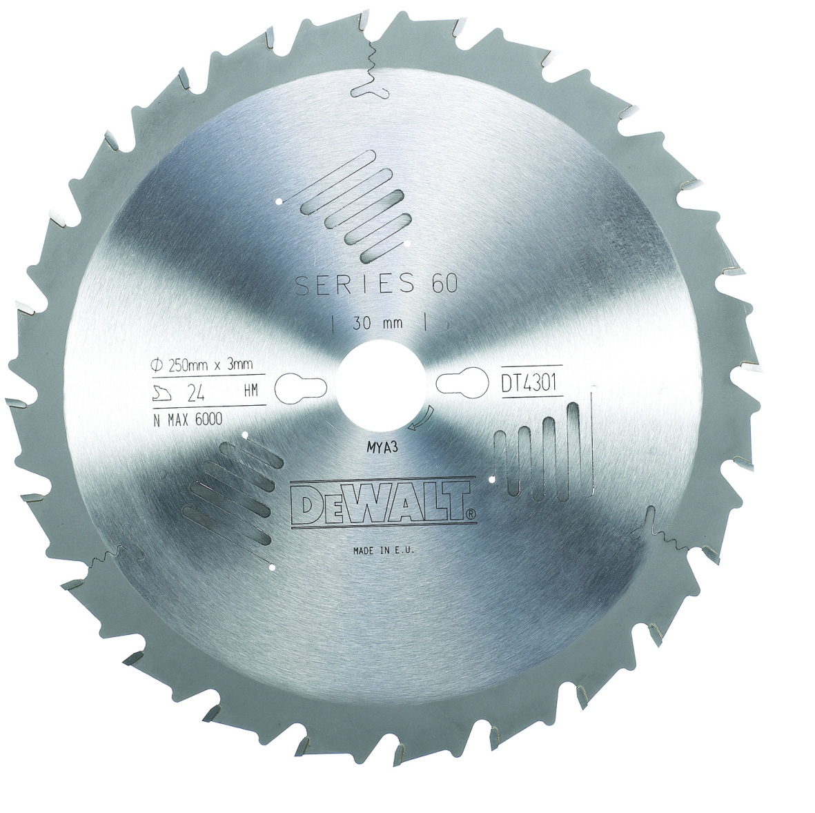 Dewalt DT4301-QZ,  Kreissaegeblatt stat. 250/30mm 24FZ, 250 x 30mm EXTREME ® Radialarmsägeblatt für Stationärsägen