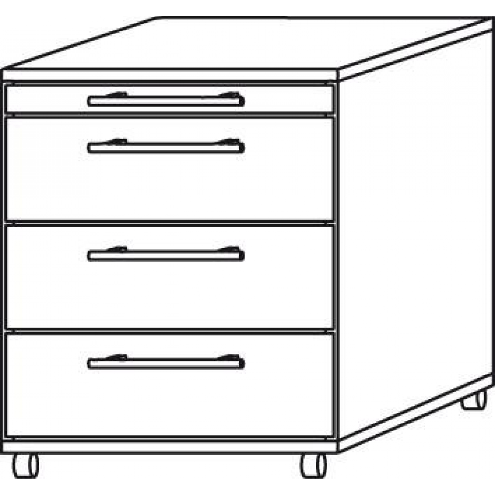 Rollcontainer zur Schreibtisch-Serie B, 3 Schübe Nussbaum