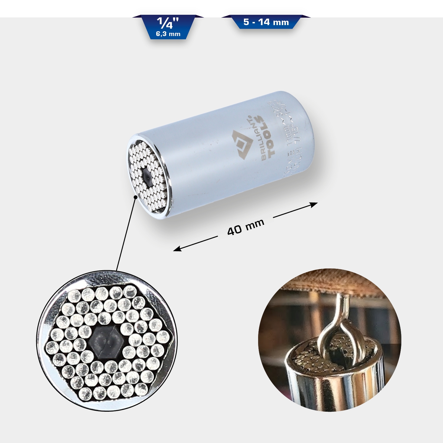 Brilliant Tools  1/4" Universal-Stecknuss, 5 - 14 mm