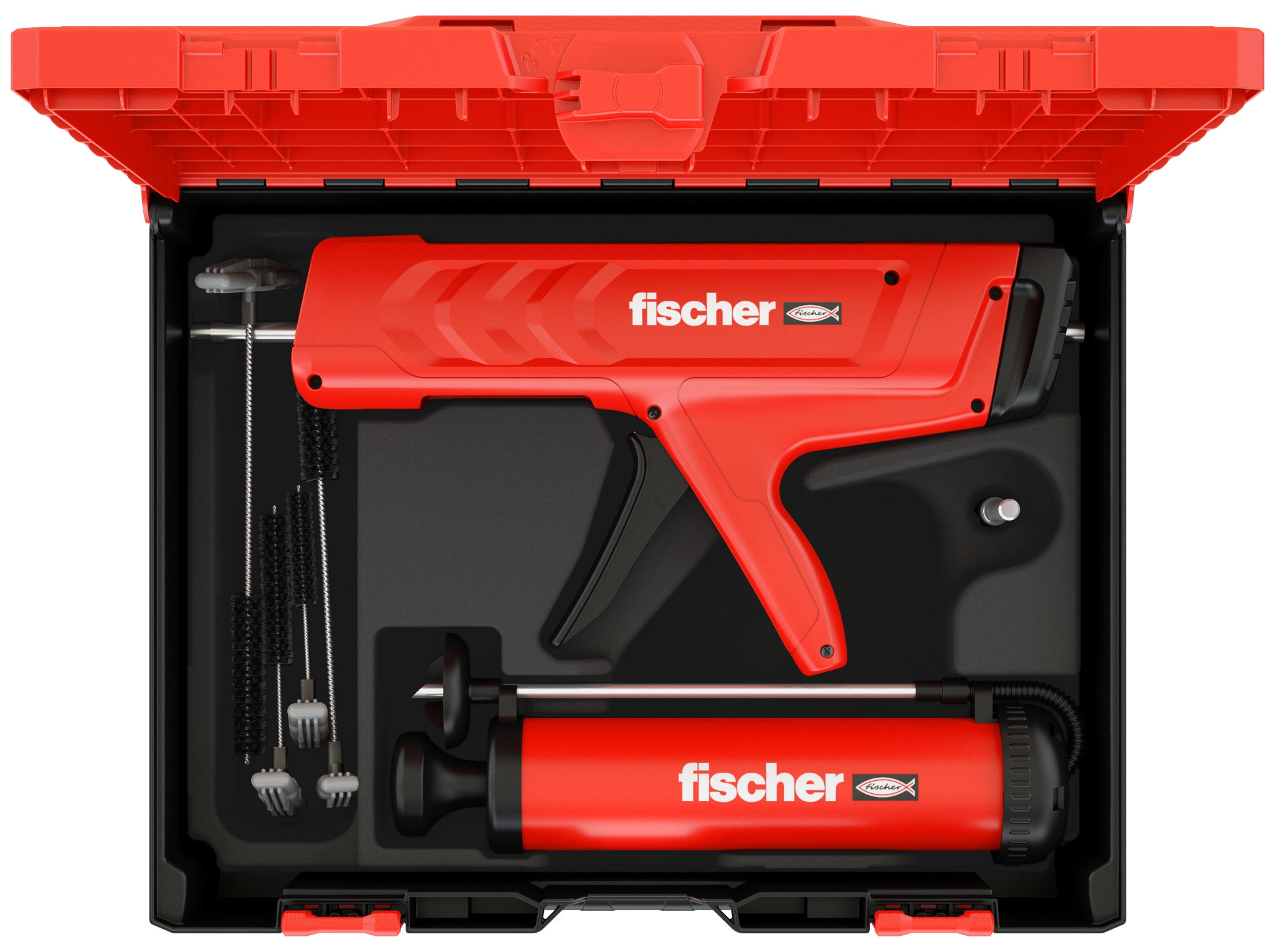 Fischer Reinigungs- und Befestigungsset FIS CC. Alles für die Bohrlochreinigung und Mörtelinjektion kompakt verpackt.