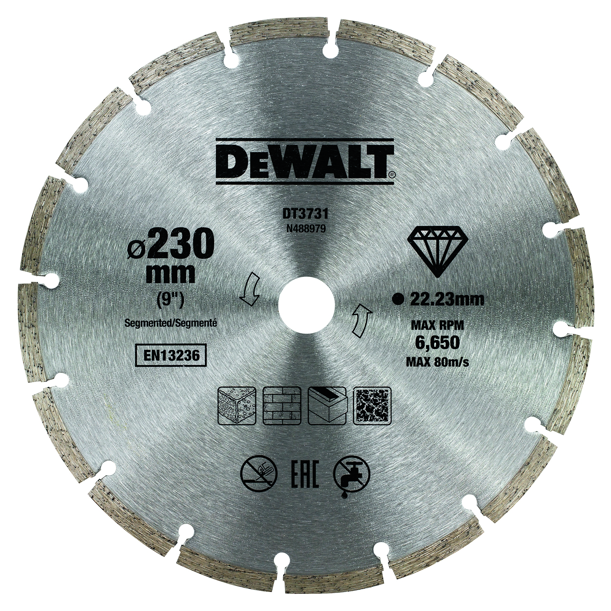 Dewalt DT3731-QZ,  Diamanttrennscheibe Eco1 Universal 230mm, Professional Economy Diamant-Trennscheibe: Allgemeine Baustellenmaterialien - Schneller, einfacher Schnitt 230mm Ø