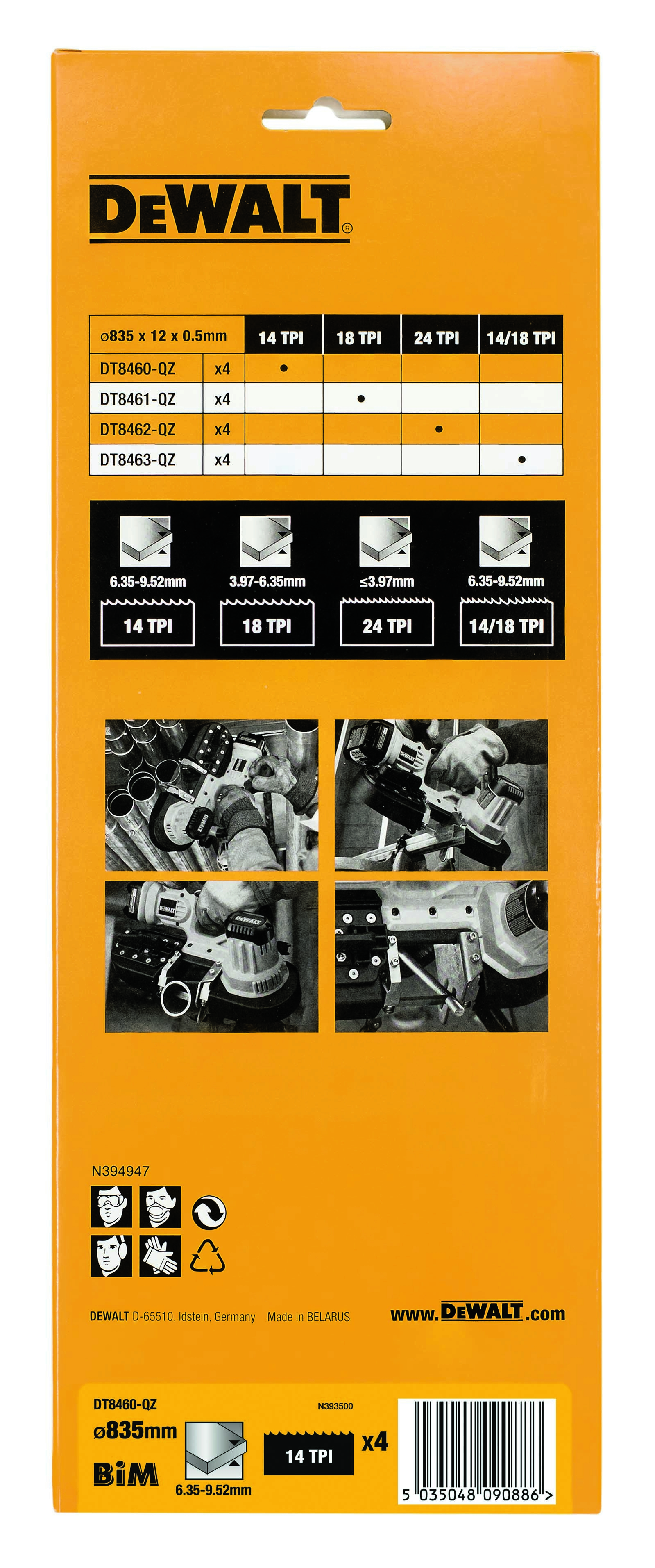 Dewalt DT8460-QZ,  Bandsaegebl 835x12x0,5mm 1,8mm 4Stk, Bandsägeblatt 14 Zähne pro Inch