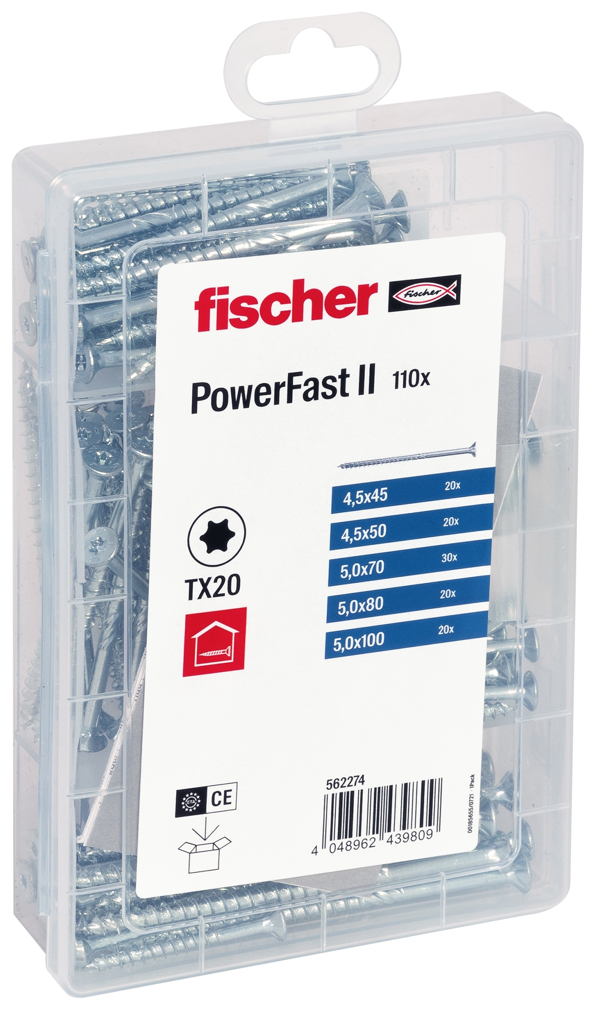 Fischer Meisterbox PowerFast II SK TG TX. Die Spanplattenschraube mit Senkkopf, Innenstern-Aufnahme und Teilgewinde
