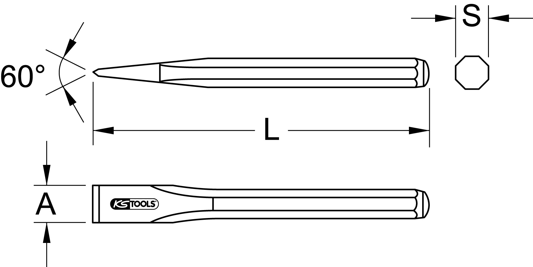 KSTOOLS Elektrikermeißel, 4-kant, 12x300mm