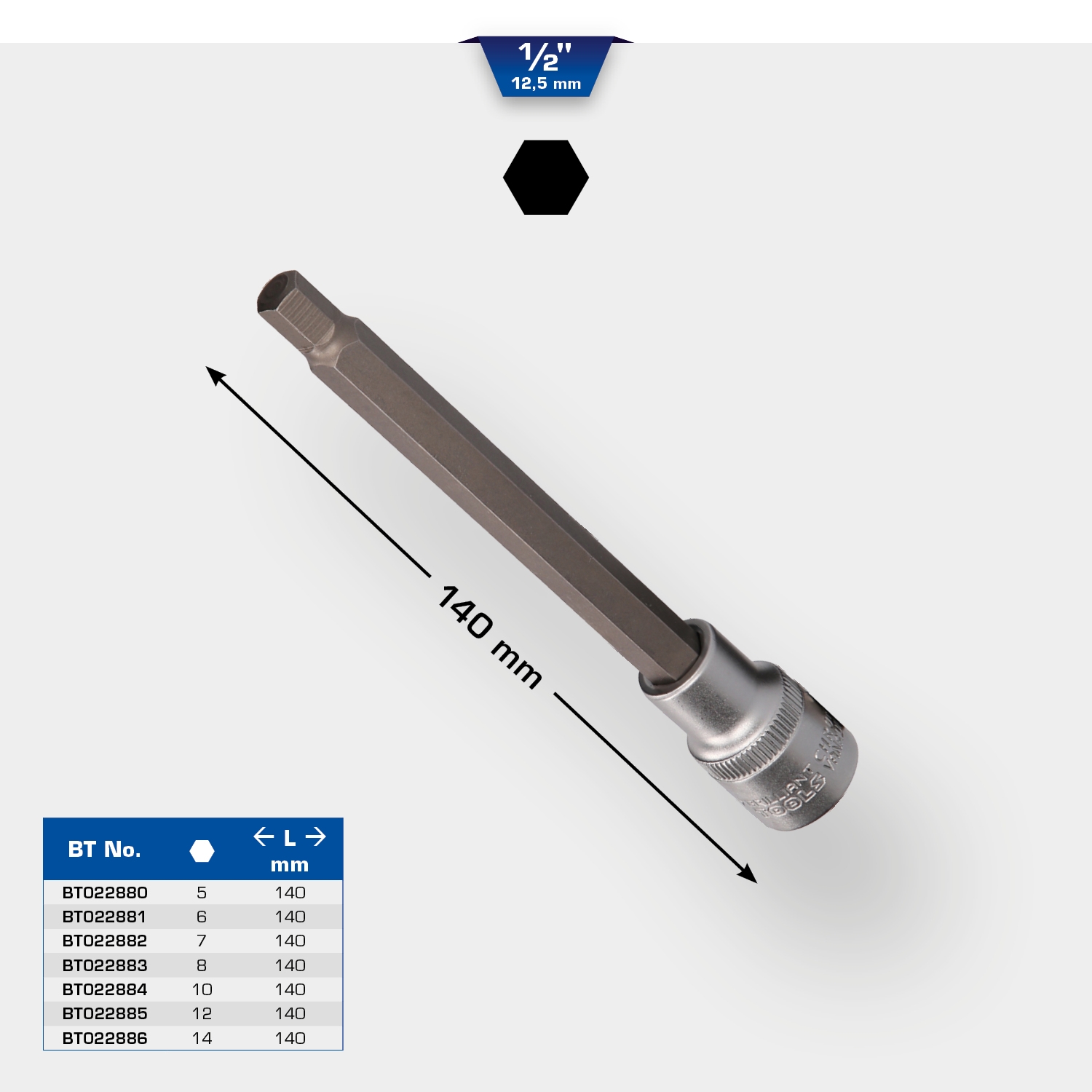 Brilliant Tools  1/2" Innensechskant Bit-Stecknuss, 140 mm lang, 6 mm