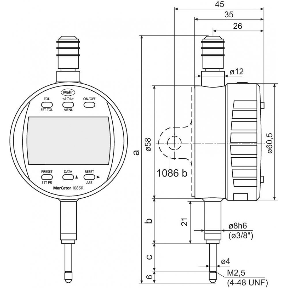 " Messuhr elektrisch 1086 R-HR 12,5 mm (0,5"")0,001 "mm MAHR