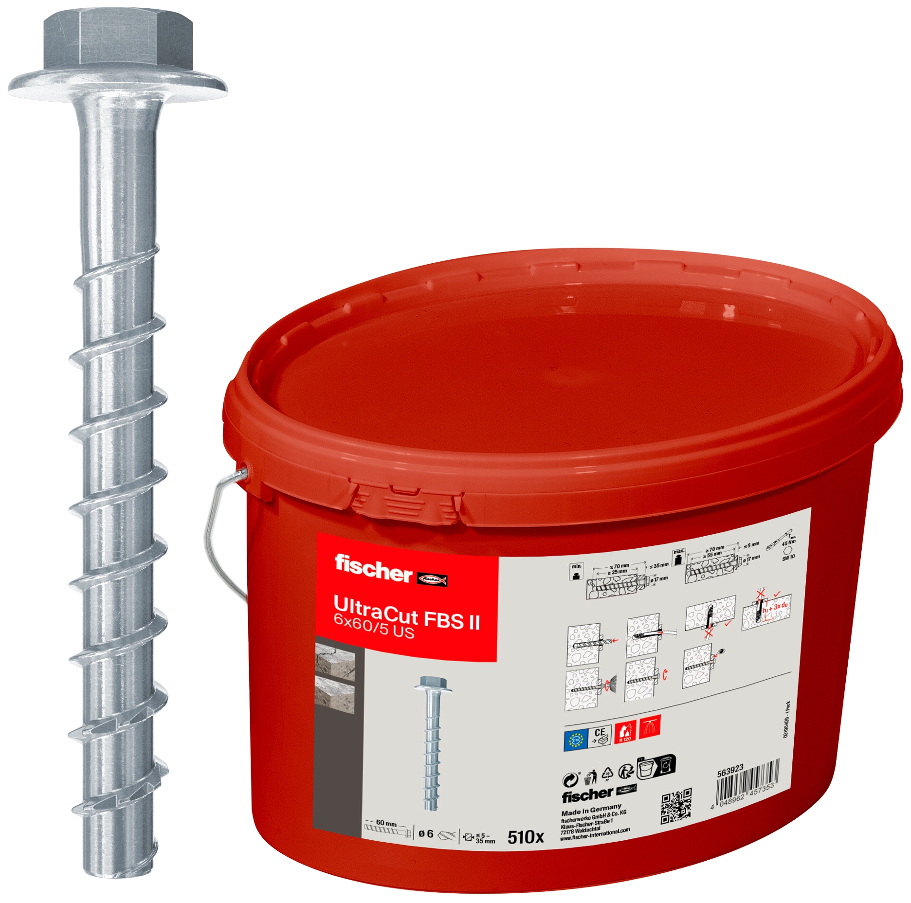 Fischer UltraCut FBS II 6x60/5 US (510). Die leistungsstarke Betonschraube für höchsten Montagekomfort.