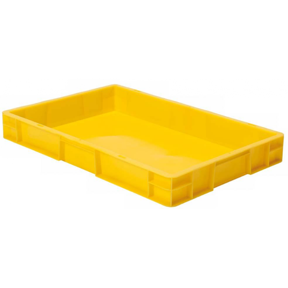 Transportkasten TK 600/75-0, Wände und Boden geschlossen Transport-Stapelkasten B600x T400x H75 mm gelb, ohne Griffloch