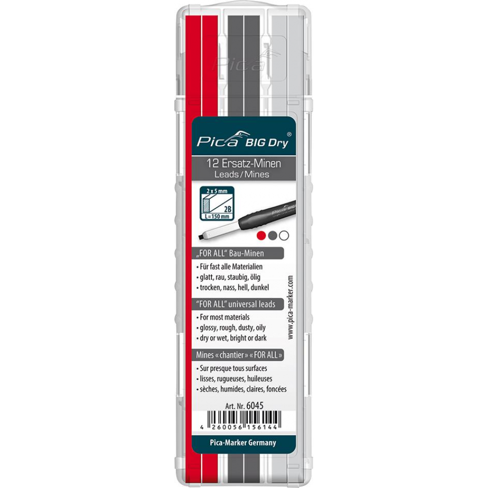 Minen-Set für Zimmermanns-BleistiftBIG Dry FORALL BauGraphit, weiß, rot Pica