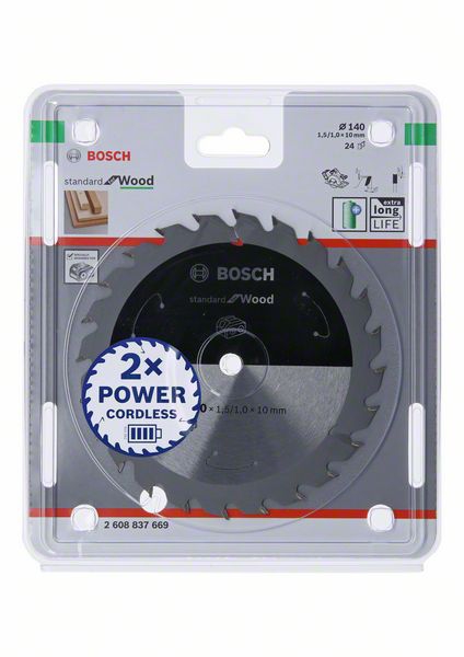 Bosch Akku-Kreissägeblatt Standard for Wood, 140 x 1,5/1 x 10, 24 Zähne