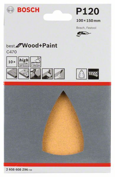 Bosch Schleifblatt C470 für Deltaschleifer, 100 x 150 mm, 120, 7 Löcher, 10er-Pack