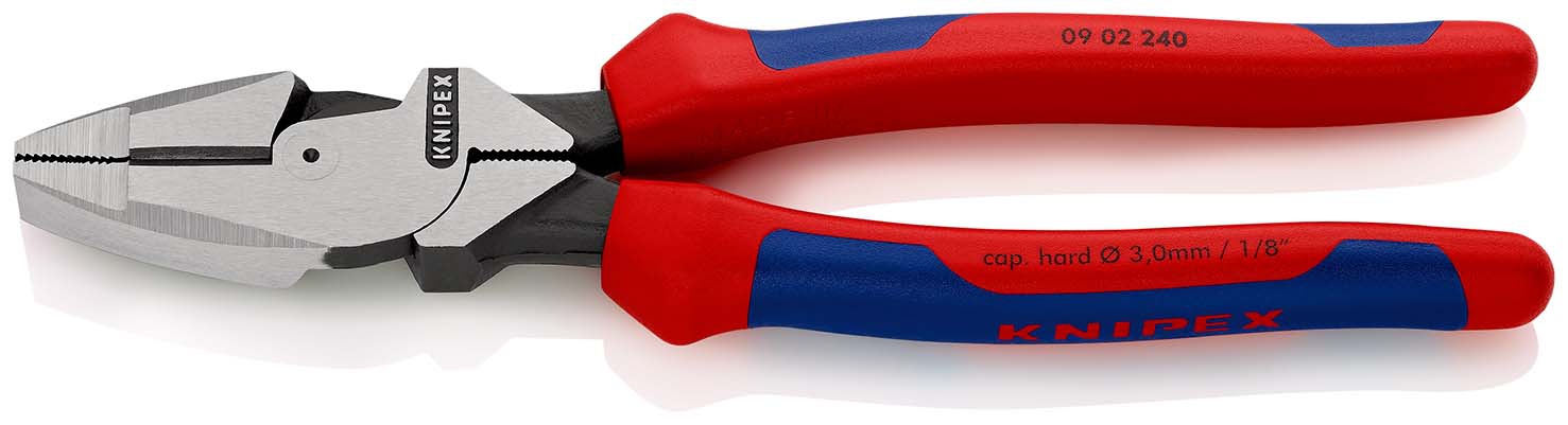 KNIPEX 09 02 240 SB Kraft-Kombizange "Lineman's Pliers" amerikanisches Modell mit Mehrkomponenten-Hüllen schwarz atramentiert 240 mm (SB-Karte/Blister)
