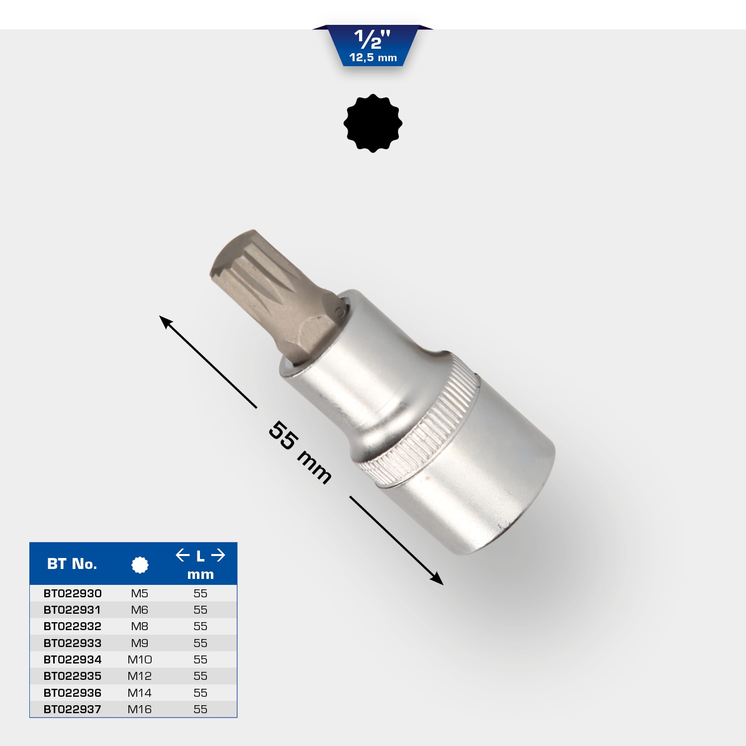 Brilliant Tools  1/2" Vielzahn-Bit-Stecknuss, 55 mm lang, M9