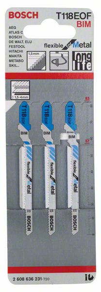 Bosch Stichsägeblatt T 118 EOF Flexible for Metal, 3er-Pack