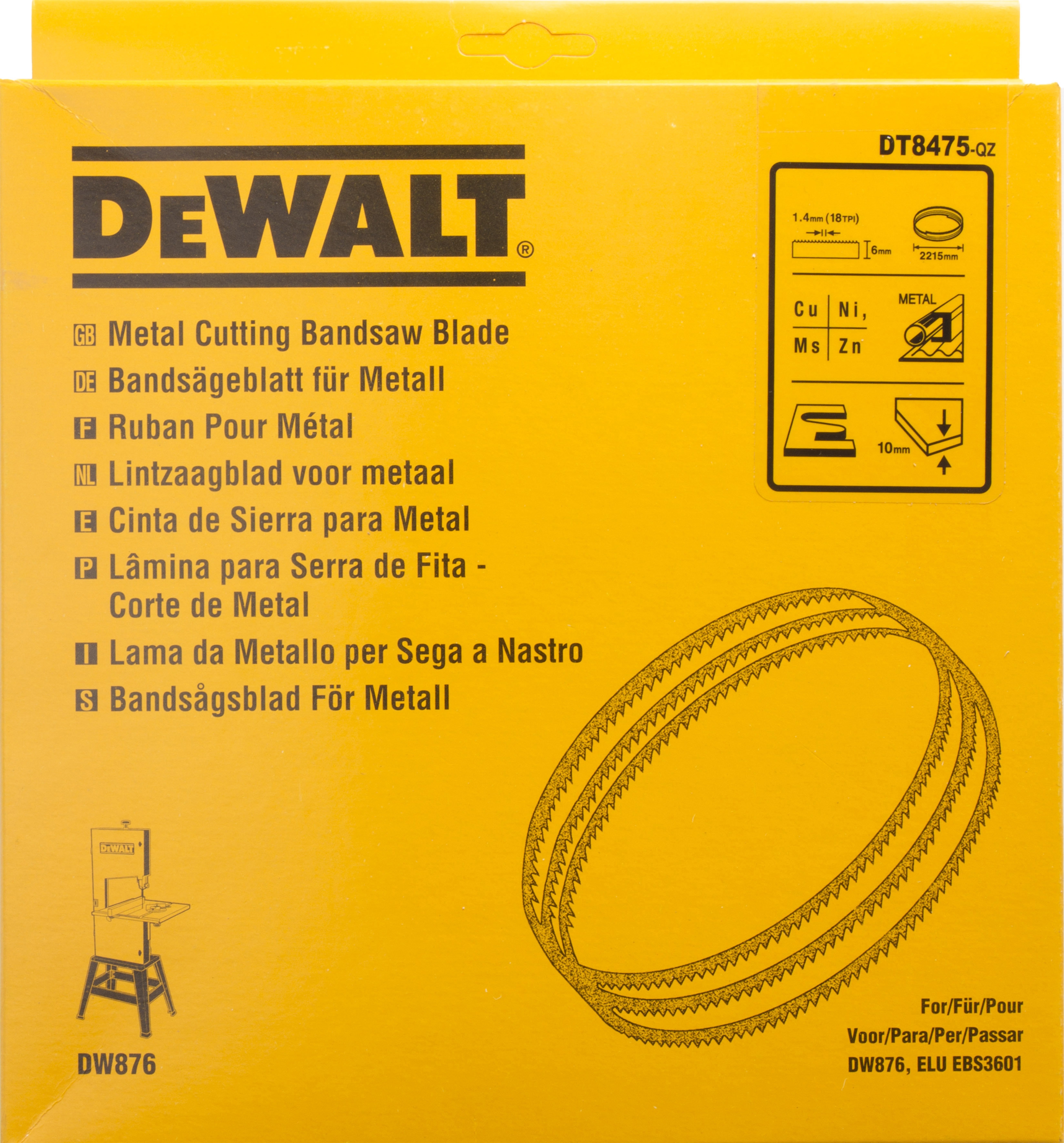 Dewalt DT8475-QZ,  Bandsaegebl 2215x6x0,6mm 1,4mm, Bandsägeblätter für DW 876 / Länge: 2215mm / Breite: 6mm / Dicke: 0.6mm / Zahnteilung: 1.4mm