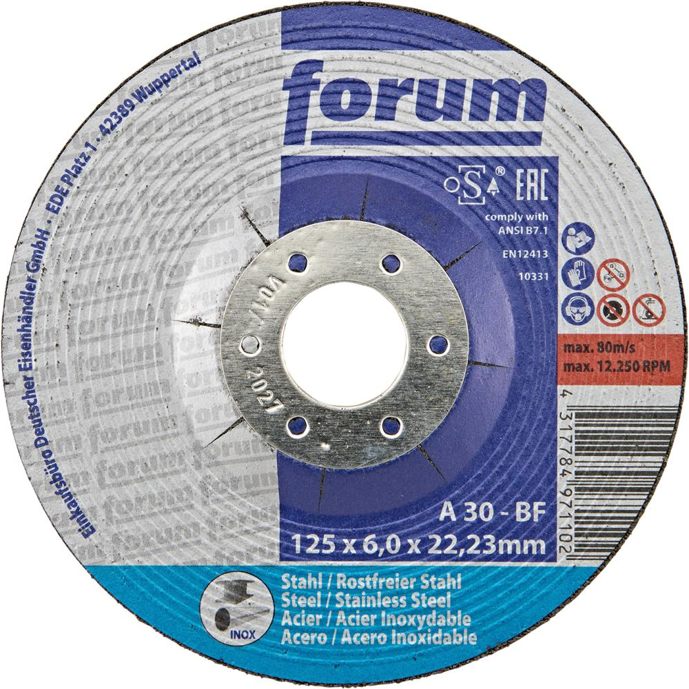 Schruppscheibe Stahl/INOX125 x 6 mm, T42 gekröpft FORUM