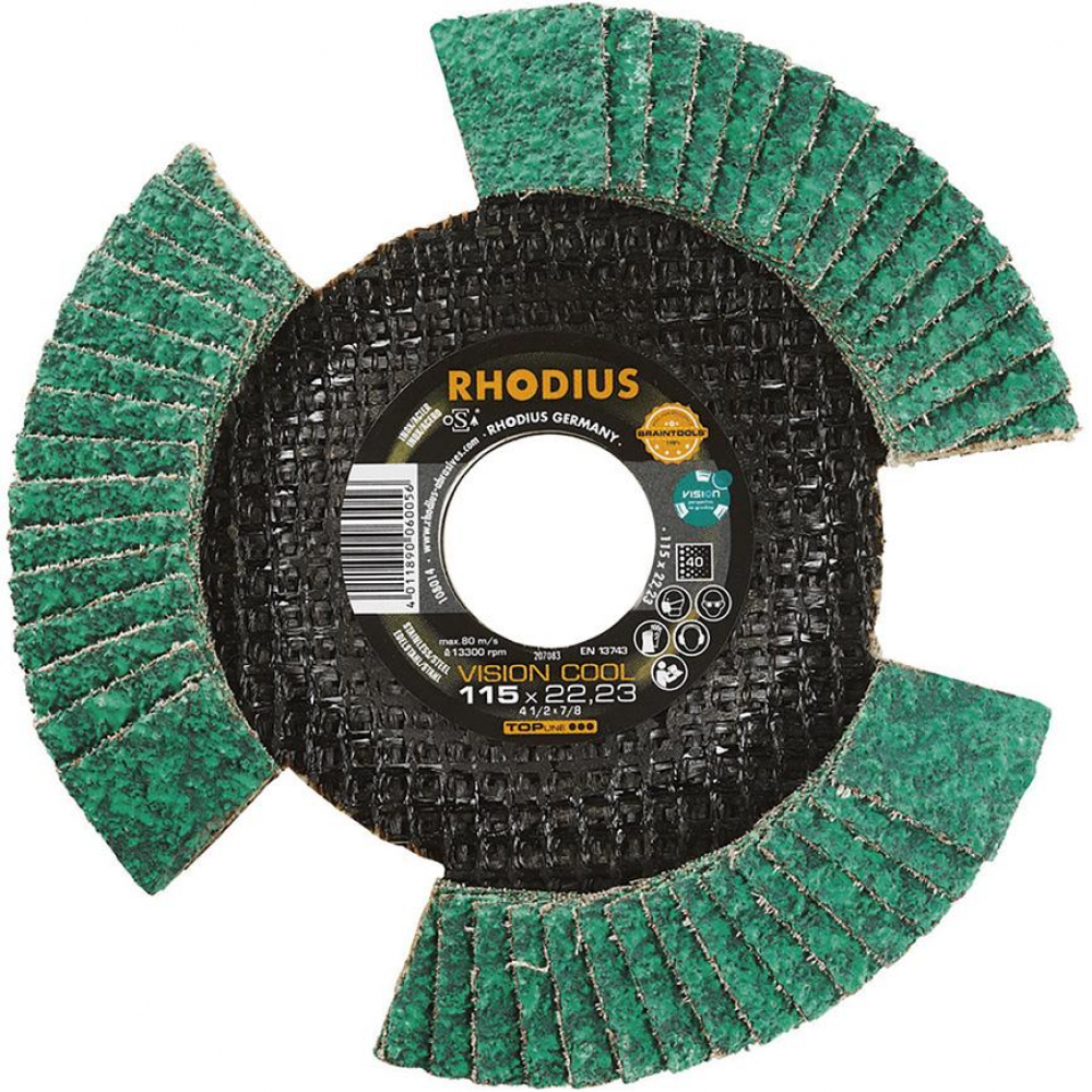 Fächerschleifscheibe VISION COOL, gewölbt Lamellenschleifscheibe 115mm K 40 Rhodius
