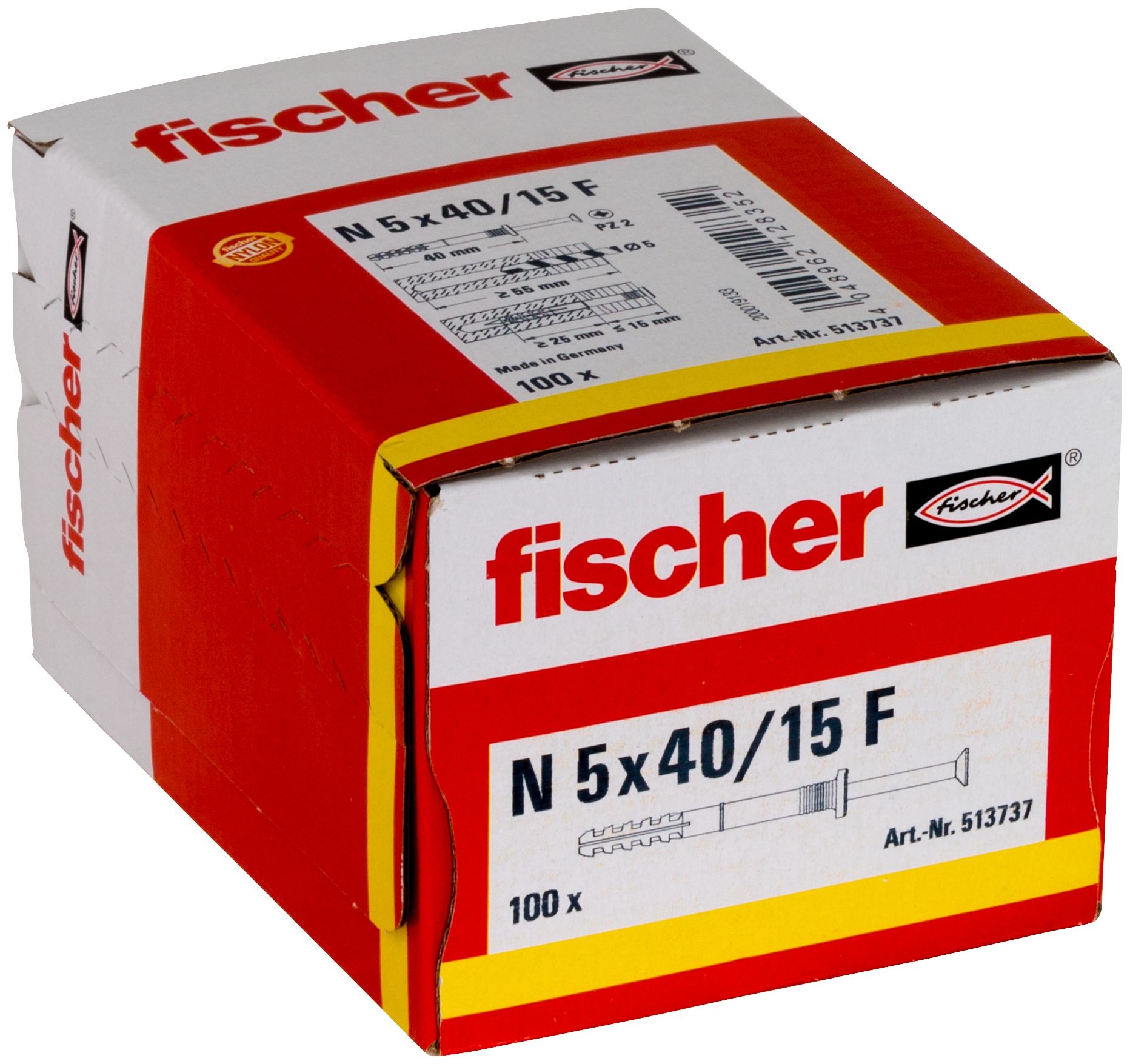 Fischer N 5 x 40/15 F (100). Der Schlagdübel mit Flachkopf für eine einfache, schnelle und wirtschaftliche Montage.