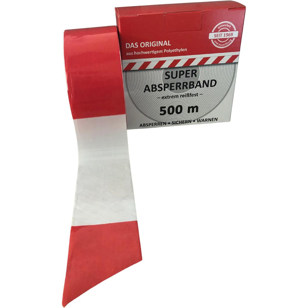 Absperrband Nr. 11, rot-weiß 500 m-Rolle rot/weiß geblockt
