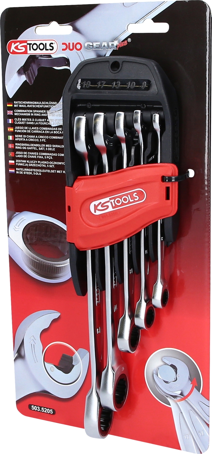 KSTOOLS DUO GEARplus® Ratschenringmaulschlüssel-Satz mit Maul-Ratschenfunktion, 5-tlg