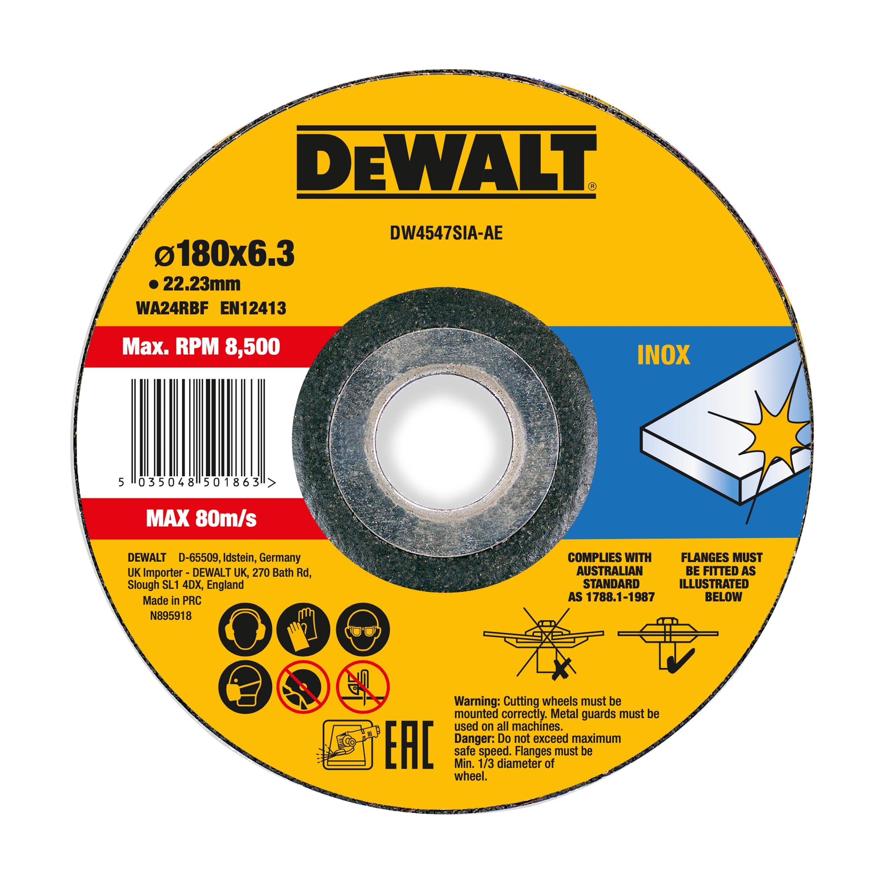 Dewalt DW4547SIA-AE,  Schruppscheibe 180x6x22,23 mm Inox, High Performance Schruppscheibe 180x6x22,23 mm Inox Typ 42 (gekröpft)