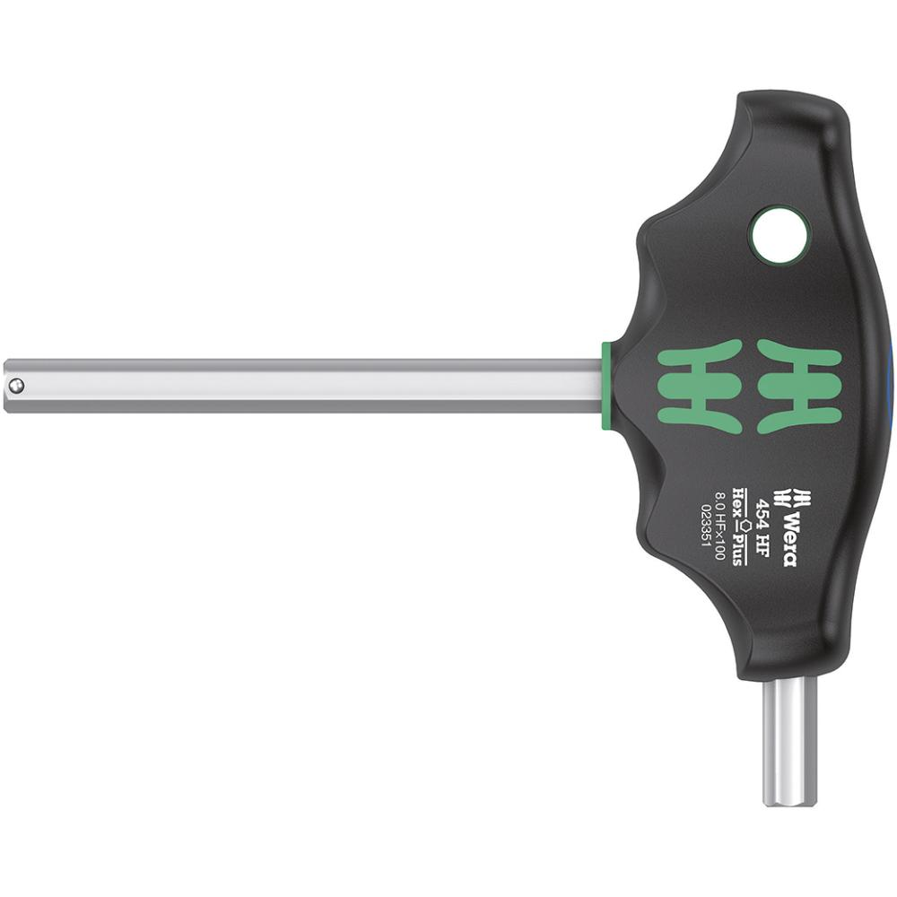 Schraubendreher mit Quergriff und Seitenabtrieb für 6-kant-Schrauben, Haltefunktion, Nr. 454 HF T-Griff-Schraubendreher 8x100mm Wera
