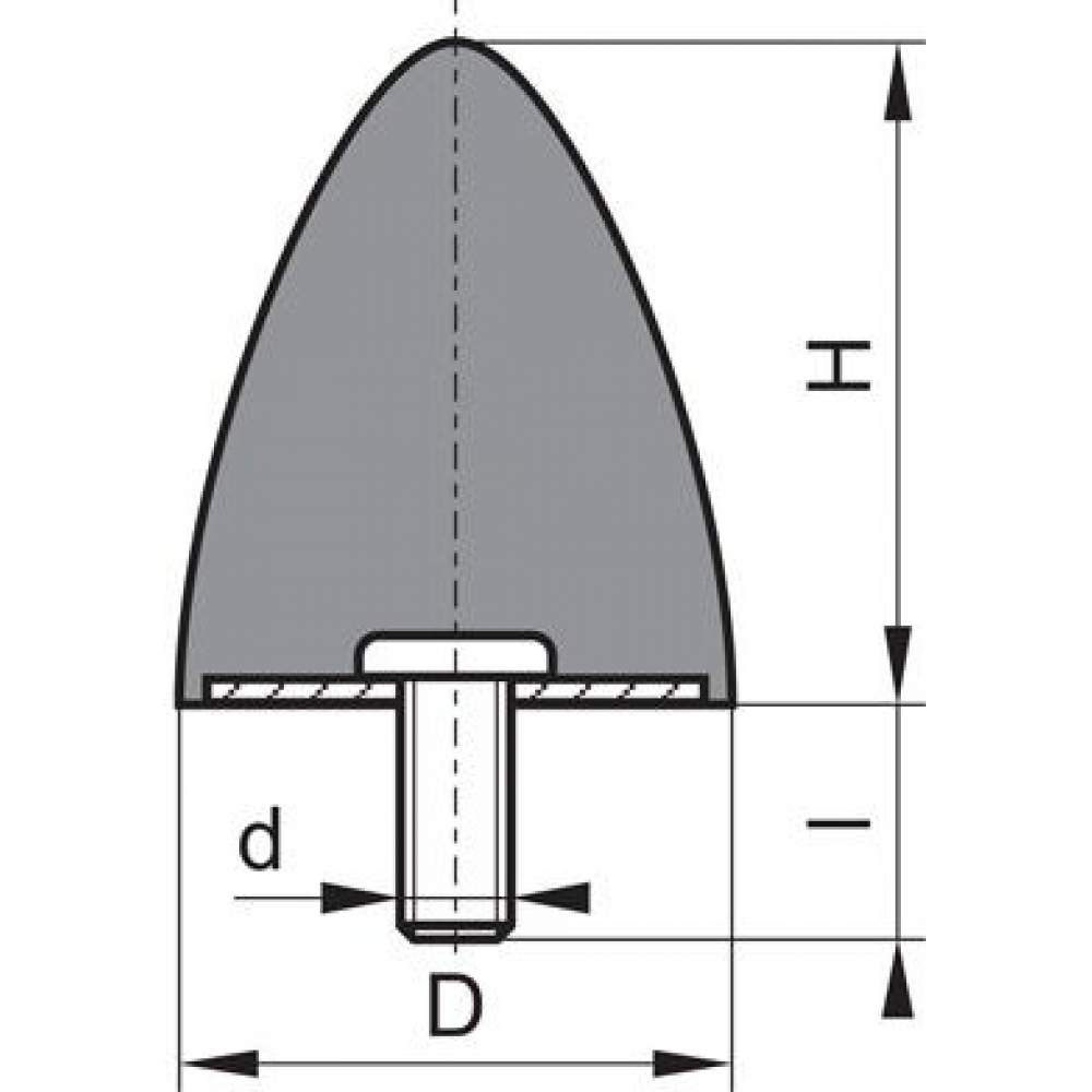 Gummi-Metall-Anschlag-Puffer, parabelförmig Gummi-Metall-Puffer Typ D D30x H36 M8x20 NR55