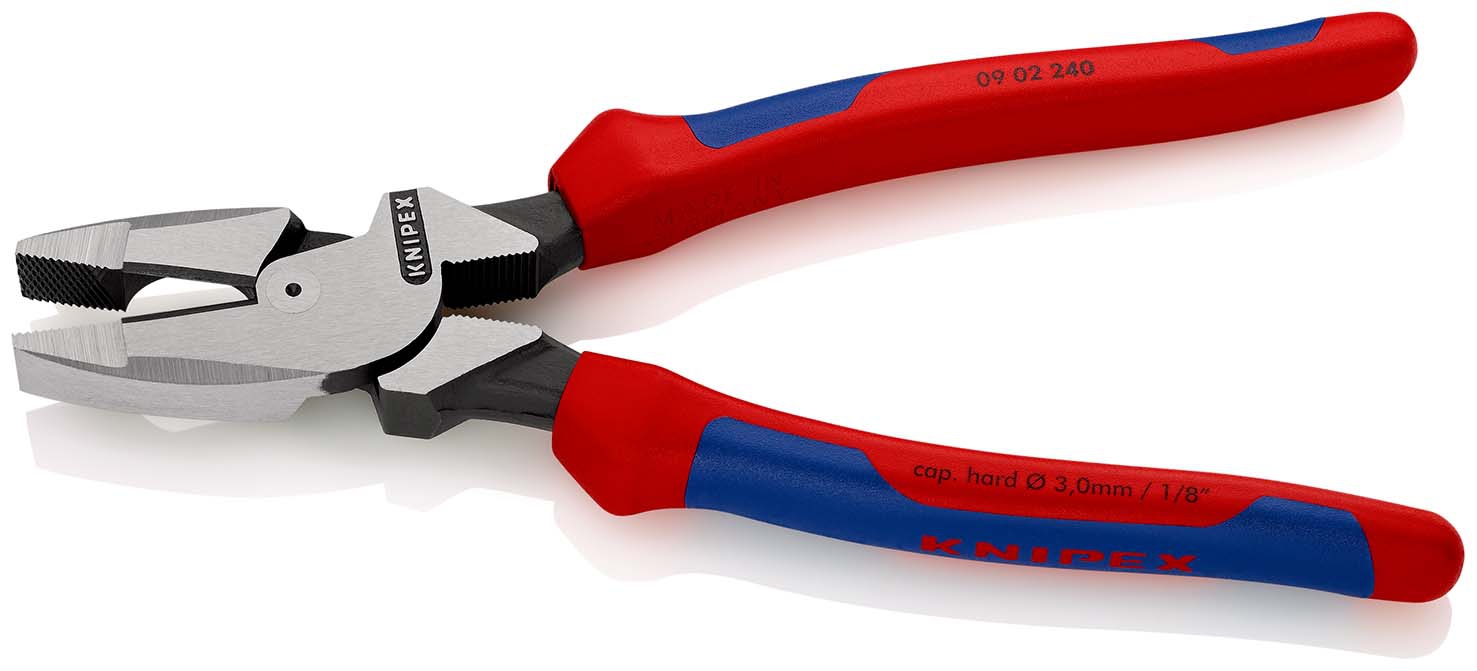 KNIPEX 09 02 240 SB Kraft-Kombizange "Lineman's Pliers" amerikanisches Modell mit Mehrkomponenten-Hüllen schwarz atramentiert 240 mm (SB-Karte/Blister)