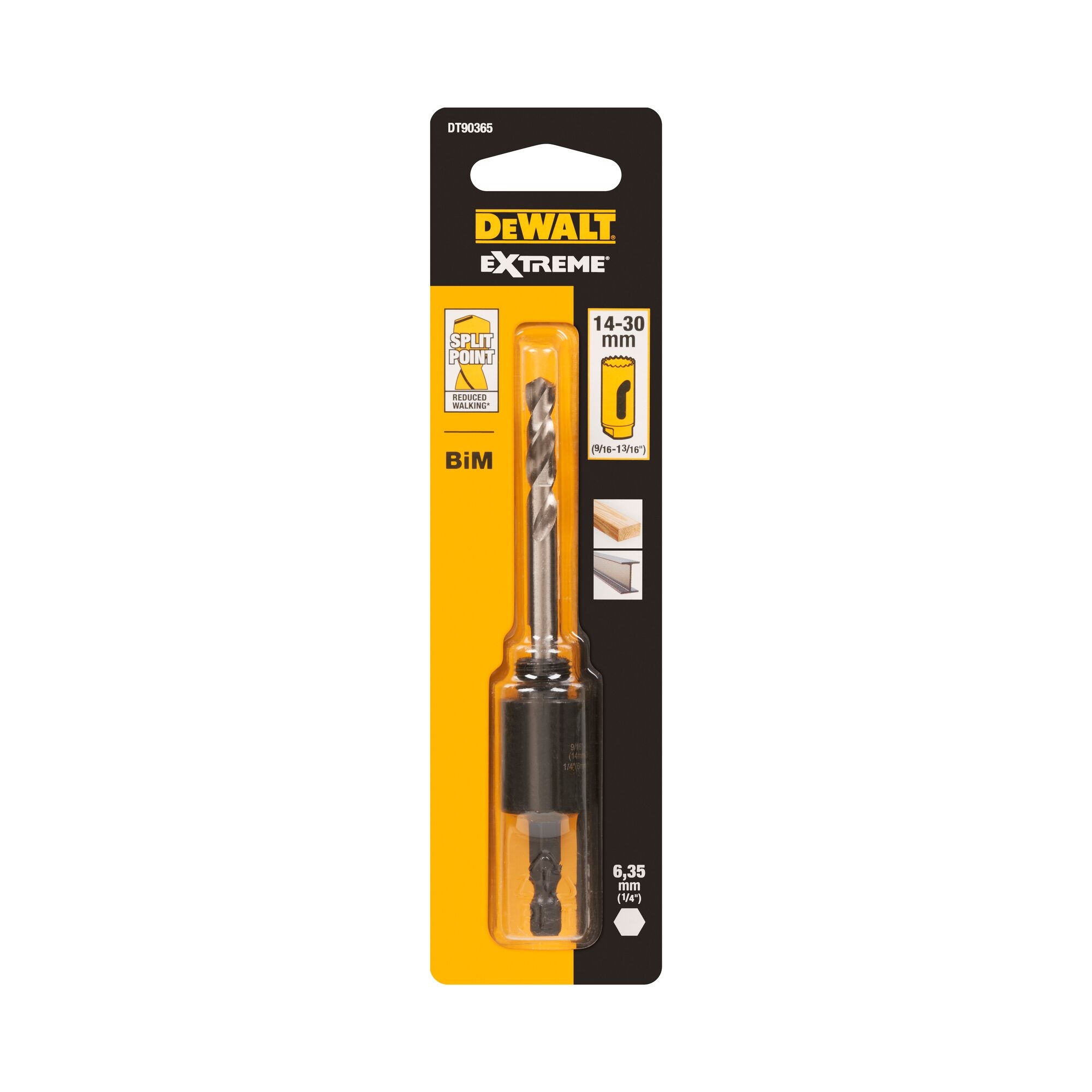 Dewalt DT90365-QZ,  Standard-Adapter 6,35mm, 14-30mm, Standard-Adapter fuer Lochsaegen 6,35mm Aufnahmeschaft (fuer Lochsaegen-Durchmesser 14-30mm)