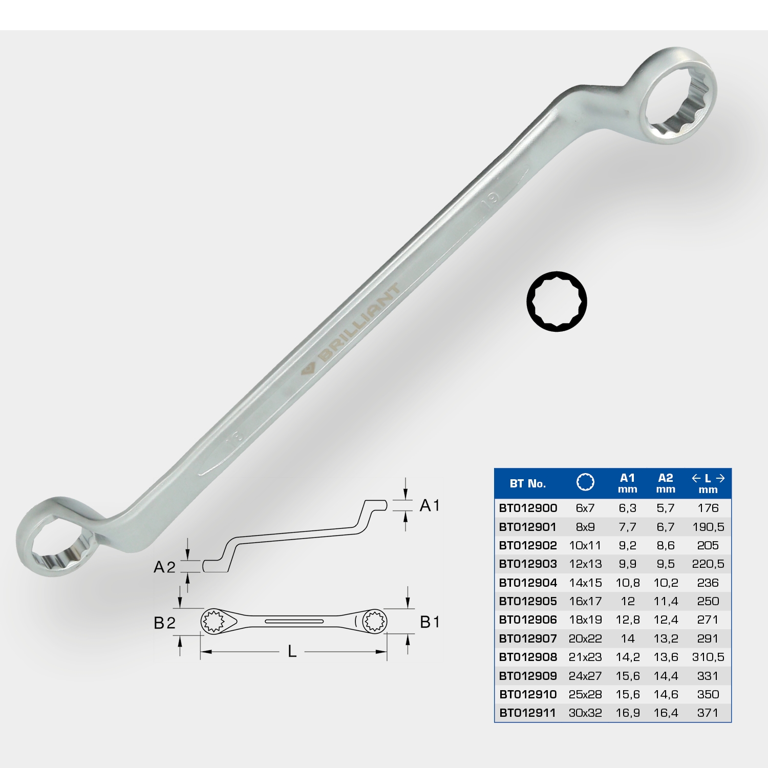 Brilliant Tools  Doppel-Ringschlüssel, gekröpft, 20 x 22 mm