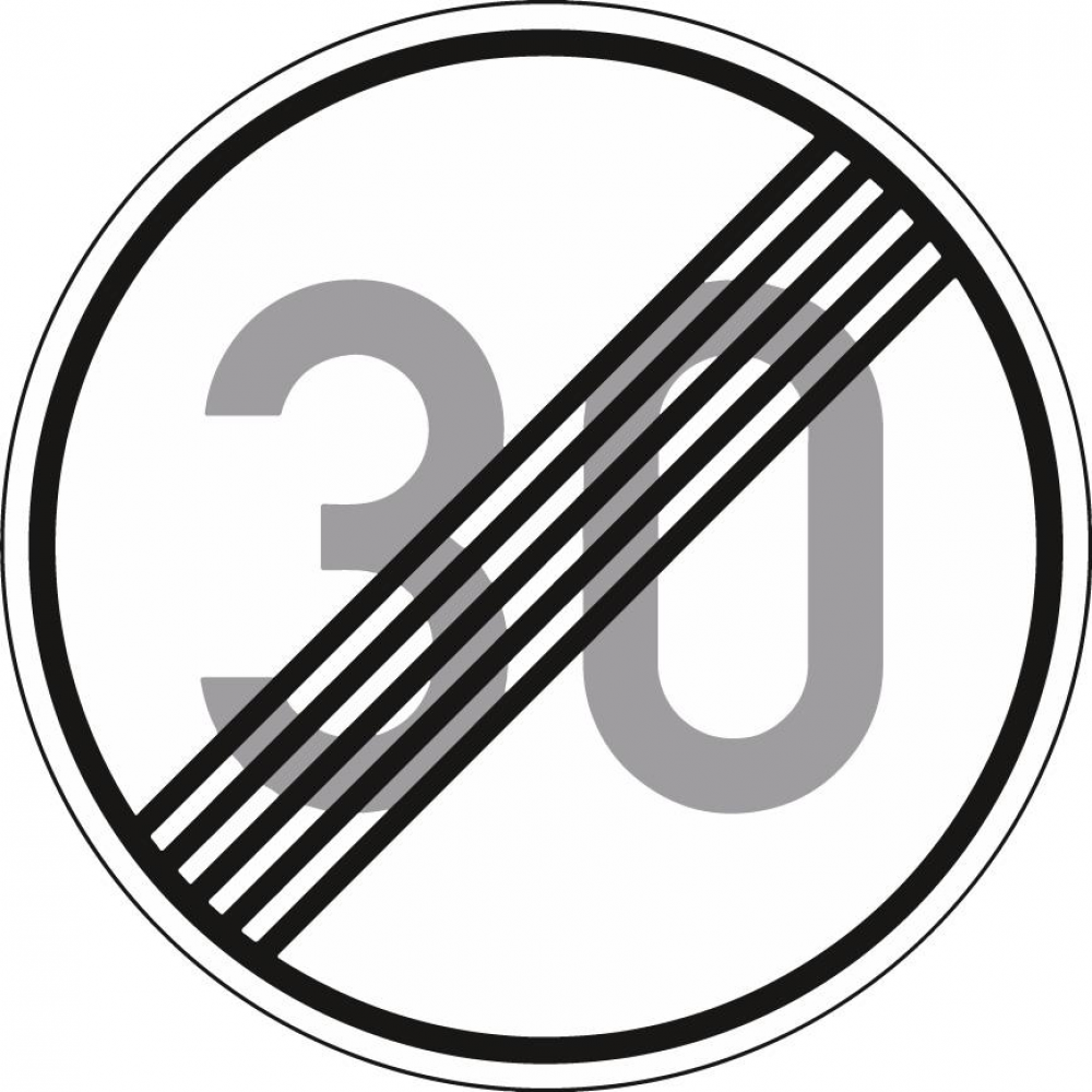 Verkehrszeichen, Ronden, Vz-Nr.: 250 bis 286 278-30 Ronde 600mm Ende 30 km/h RAL-Gütezeichen Folie RA1