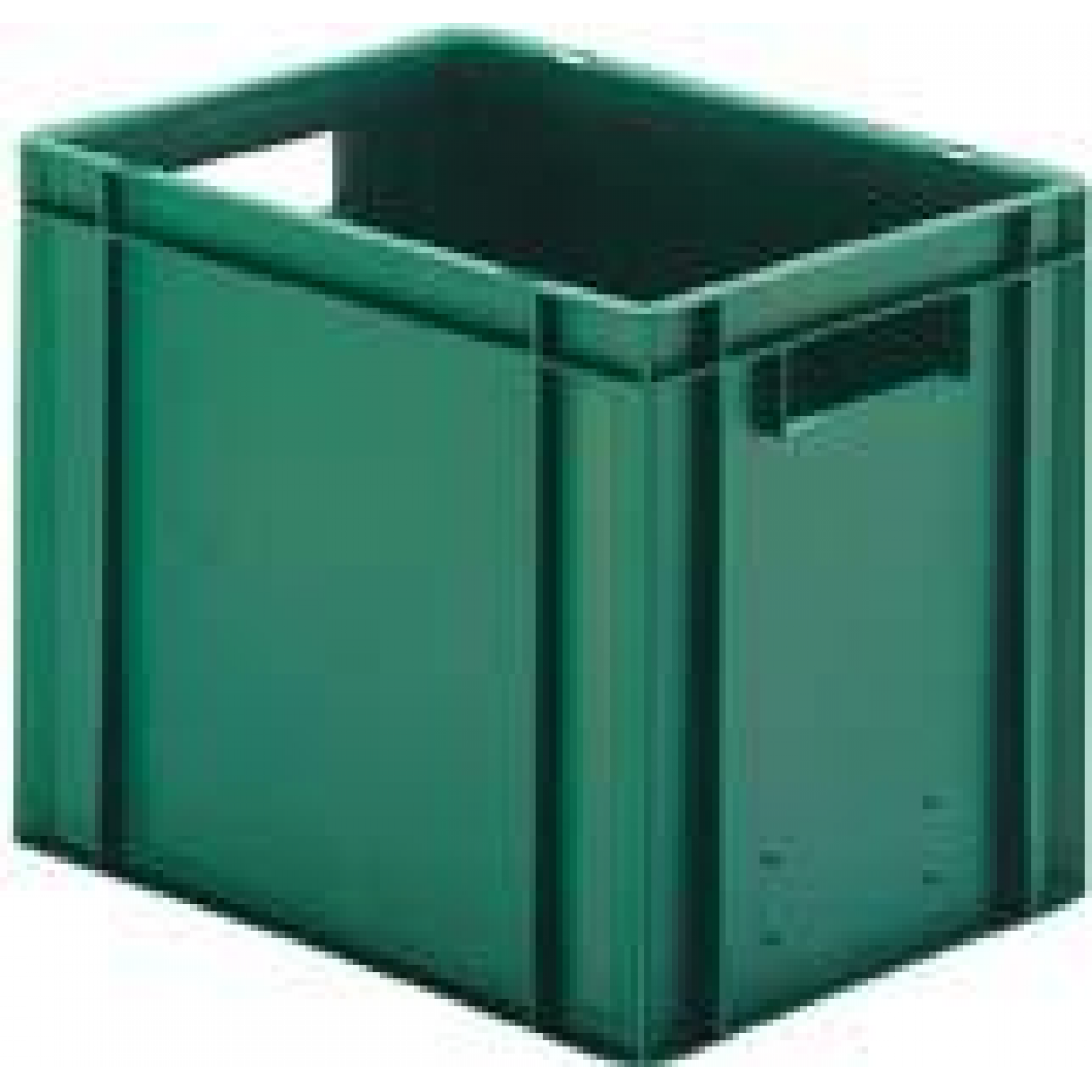 Transportkasten TK 400/320-0, Wände/Boden geschlossen Transport-Stapelkasten B400x T300x H320 mm grün, mit Griffloch