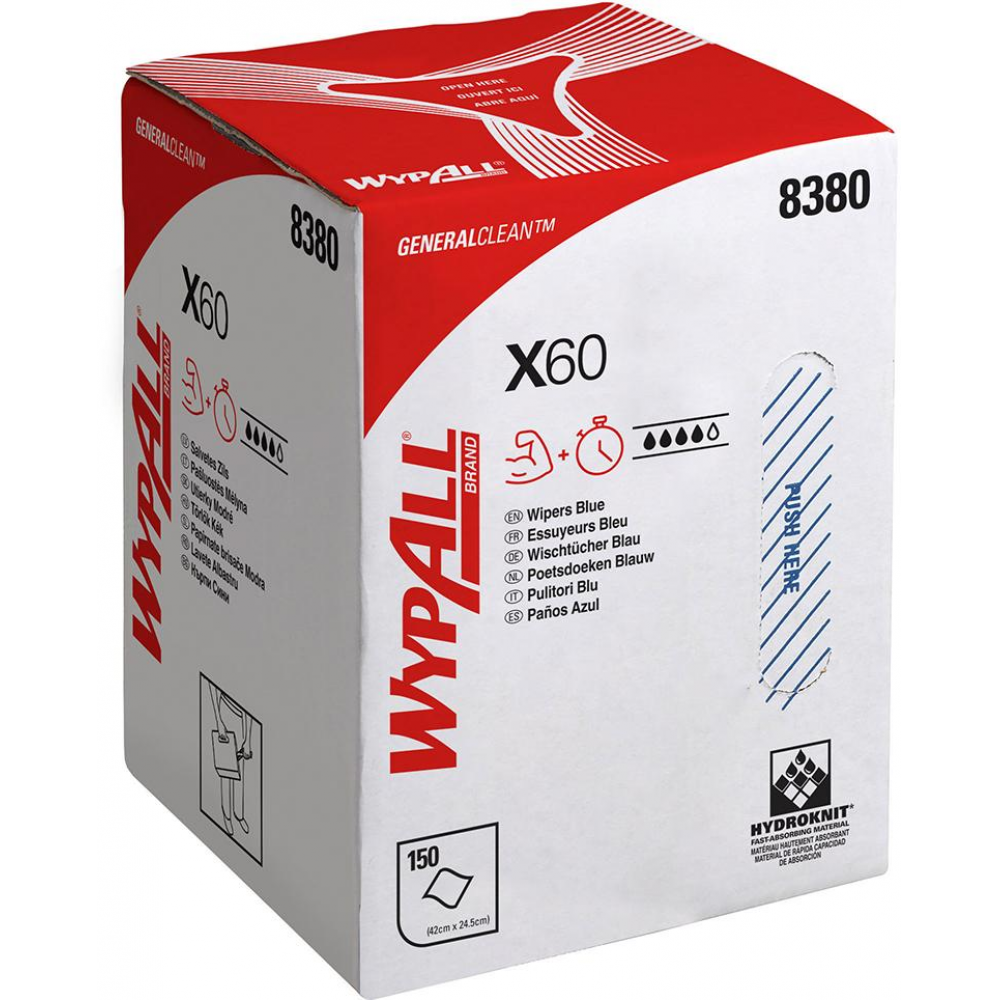 Wischtuch Wypall X60, Multibox, Zentralentnahme Wischtücher 24 5x42cm hellblau,150