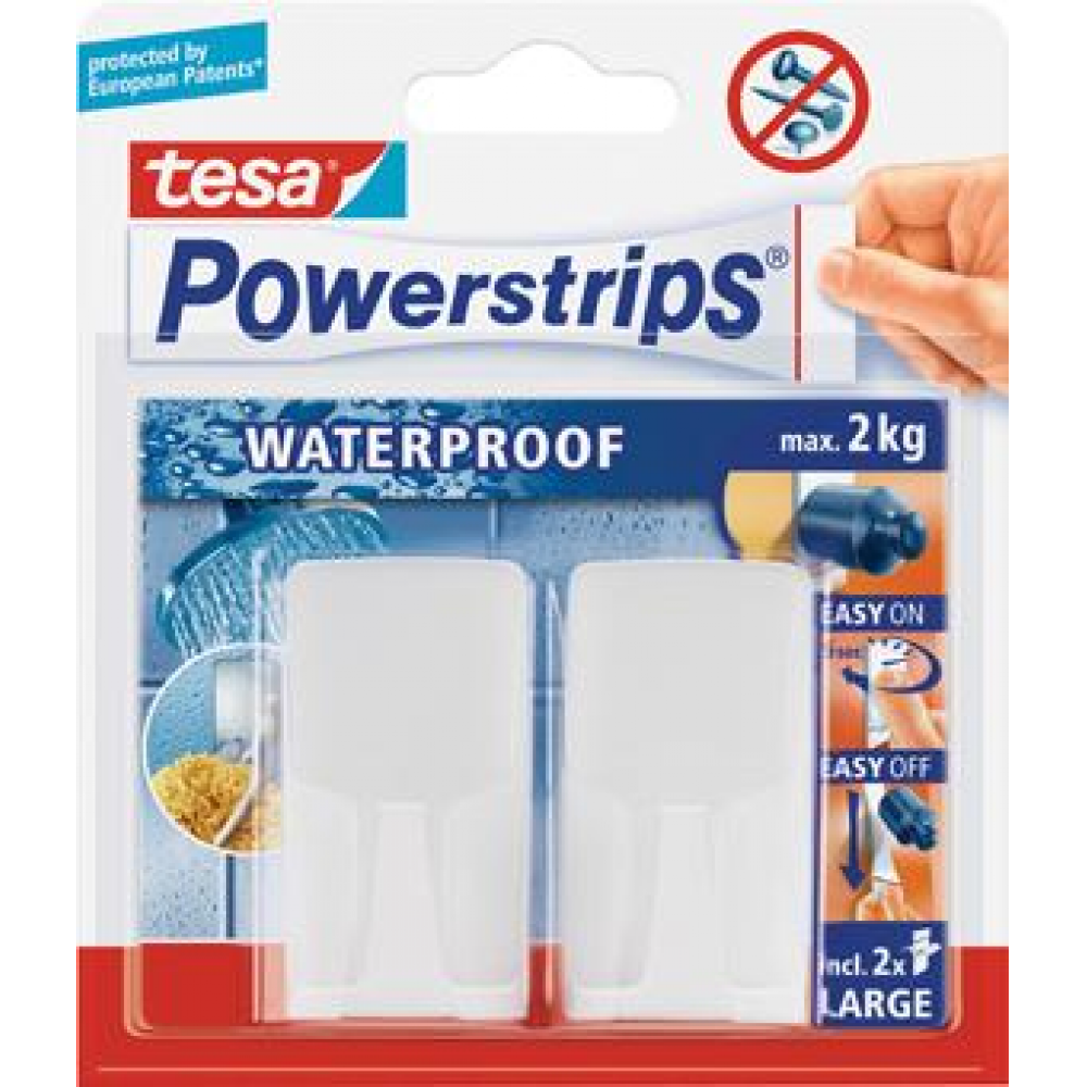 tesa Powerstrips System-Haken, Waterproof Haken Wave, weiß 2Powerstrips