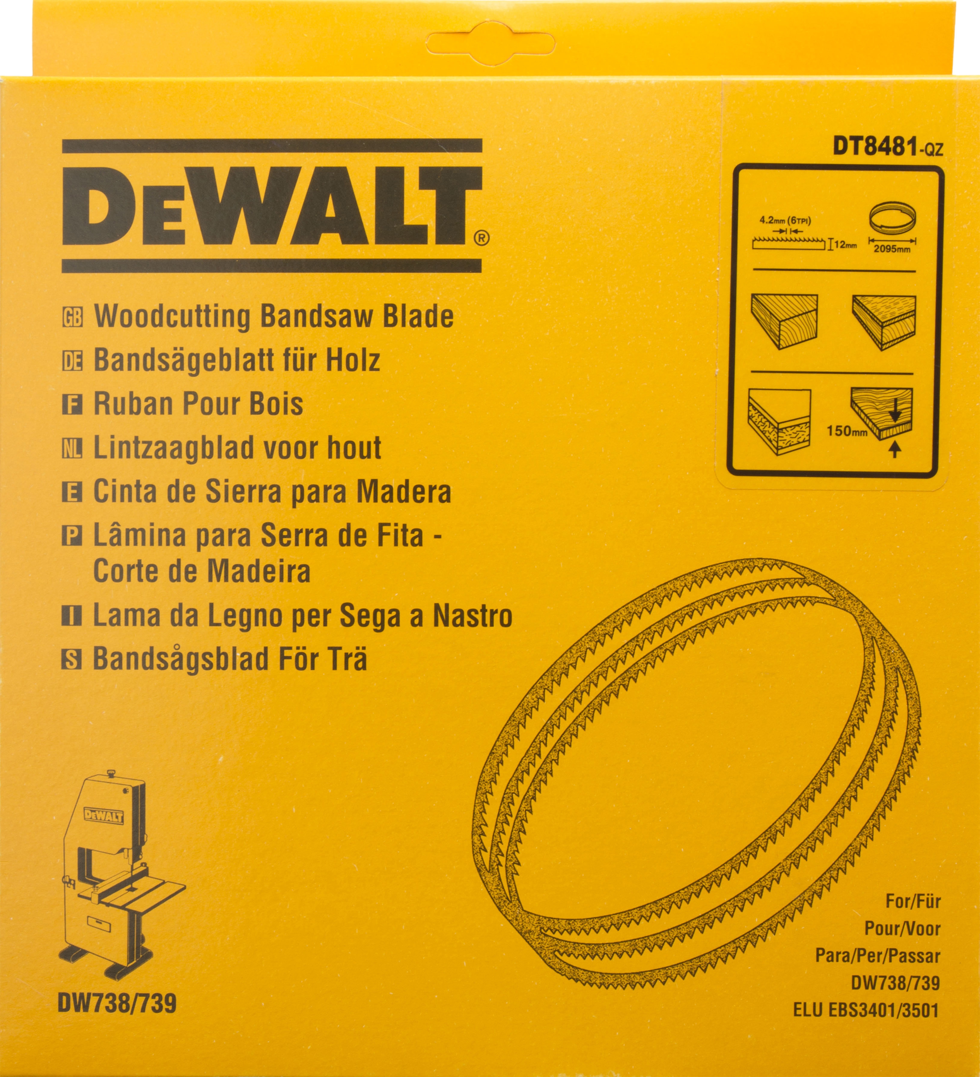 Dewalt DT8481-QZ,  Bandsaegebl 2095x12x0,6mm 4,2mm, Bandsägeblätter für DW 738 / DW 739 / Länge: 2095mm / Breite: 12mm / Dicke: 0.6mm / Zahnteilung: 4.2mm