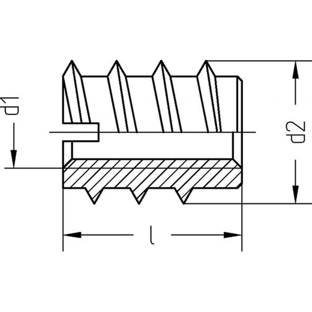 Einschraubmutter M10 x 18,5x20 DIN 7965 mit Schlitz verzinkt
